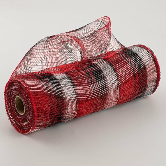 Poly Deco Mesh |   10" Plaid Mesh: Christmas Deco Mesh Black,Red,White