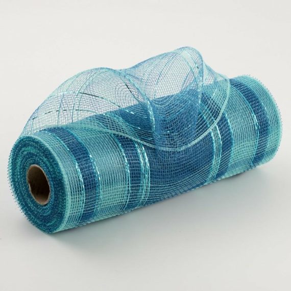 Poly Deco Mesh |   10" Plaid Metallic Mesh: Aqua Blue & Turquoise Deco Mesh Blue,Aqua,Turquoise