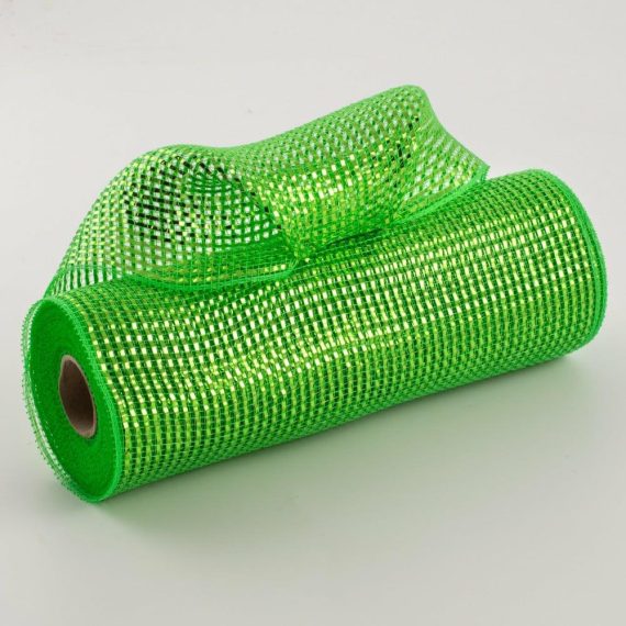 Poly Deco Mesh |   10" Poly Mesh Roll: Deluxe Wide Foil Lime Green Deco Mesh Lime Green