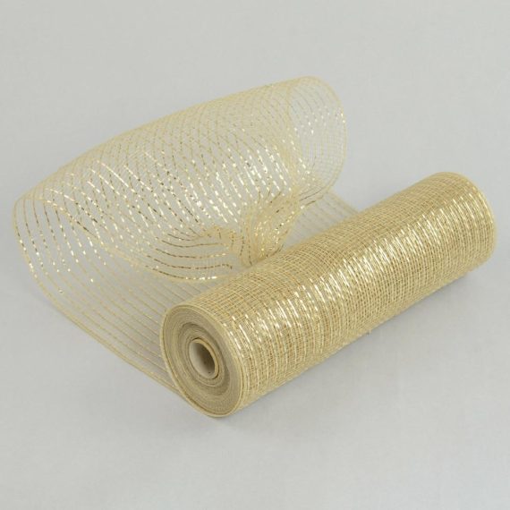 Poly Deco Mesh |   10" Poly Mesh Roll: Metallic Champagne Gold Deco Mesh Poly Deco Mesh