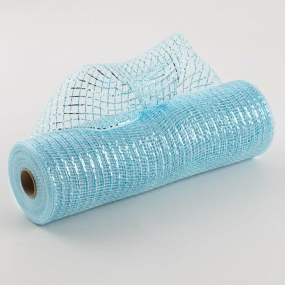 Poly Deco Mesh |   10" Poly Mesh Roll: Metallic Light Blue Deco Mesh Light Blue