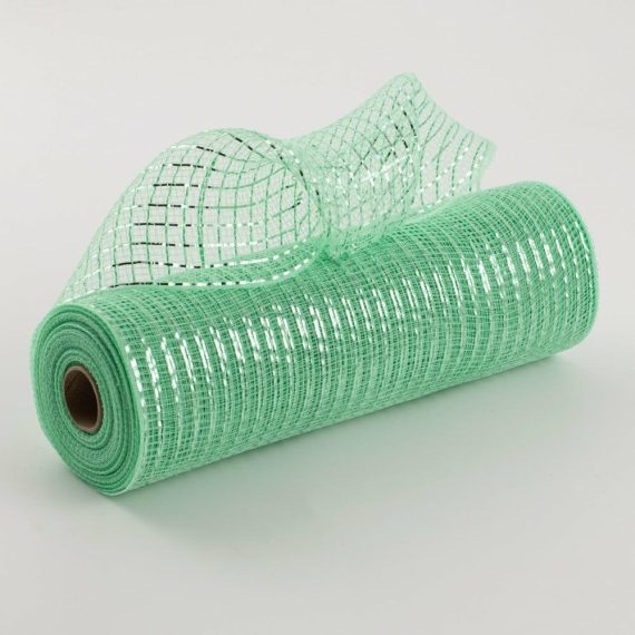 Poly Deco Mesh |   10" Poly Mesh Roll: Metallic Mint Deco Mesh Mint Green