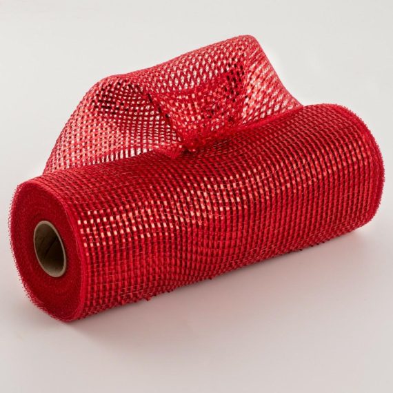 Poly Deco Mesh |   10" Poly Mesh Roll: Red With Deluxe Wide Red Foil Deco Mesh Poly Deco Mesh