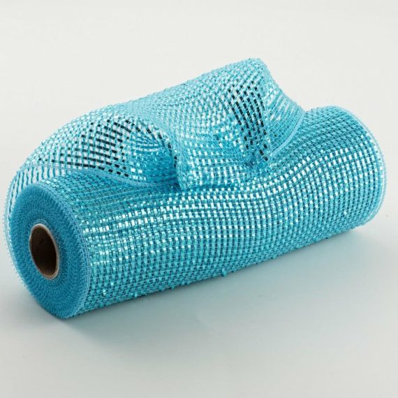 Poly Deco Mesh |   10" Poly Mesh Rolls: Deluxe Wide Foil Turquoise Blue Deco Mesh Poly Deco Mesh