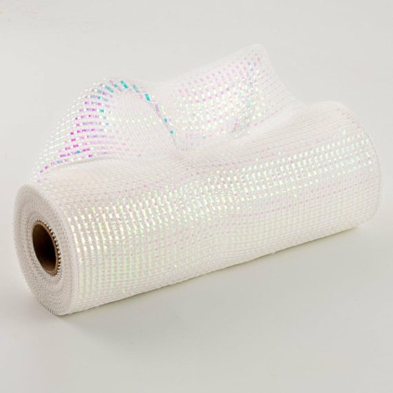 Poly Deco Mesh |   10" Poly Mesh Rolls: Deluxe Wide Foil White Iridescent Deco Mesh Poly Deco Mesh