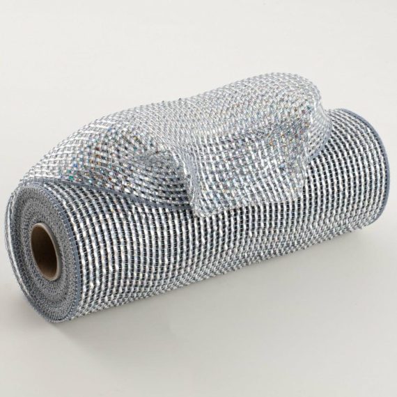 Poly Deco Mesh |   10" Poly Mesh Rolls: Deluxe Wide Platinum Silver Foil Deco Mesh Poly Deco Mesh