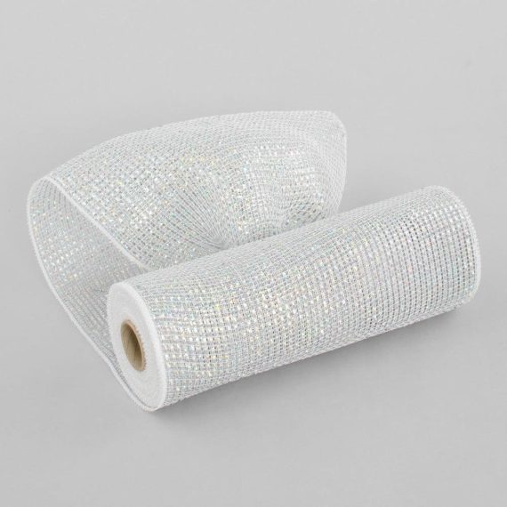 Poly Deco Mesh |   10" Poly Mesh Rolls: Deluxe Wide White Laser Silver Foil Deco Mesh Poly Deco Mesh