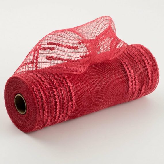 Poly Deco Mesh |   10" Random Double Drift Border Mesh: Red Deco Mesh Poly Deco Mesh