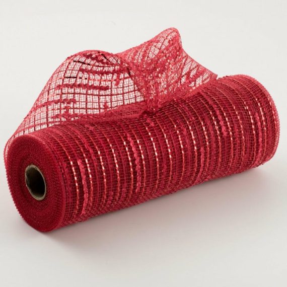 Poly Deco Mesh |   10" Random Double Drift With Foil Mesh: Red Deco Mesh Poly Deco Mesh