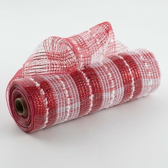 Poly Deco Mesh |   10" Snowball Check Plaid Deco Mesh: Red & White Deco Mesh Poly Deco Mesh