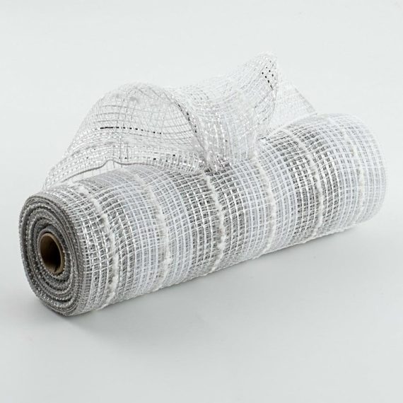 Poly Deco Mesh |   10" Snowball Check Plaid Deco Mesh: Silver & White Deco Mesh Poly Deco Mesh