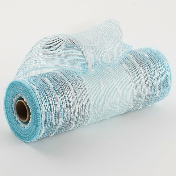 Poly Deco Mesh |   10" Snowball Matte Ombré Mesh: White, Silver, Ice Blue Deco Mesh Blue,White,Silver