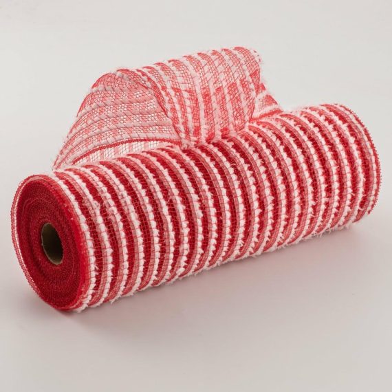 Poly Deco Mesh |   10" Snowdrift Deco Mesh: Red & White Deco Mesh Poly Deco Mesh