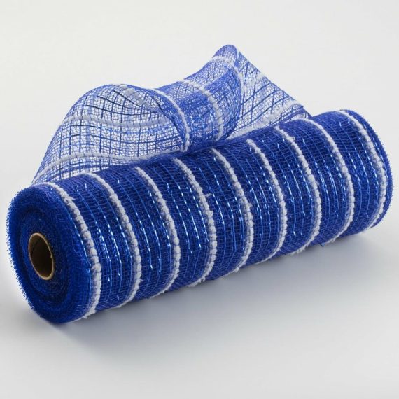 Poly Deco Mesh |   10" Snowdrift Deco Mesh: Royal Blue Foil & White Deco Mesh Blue,White