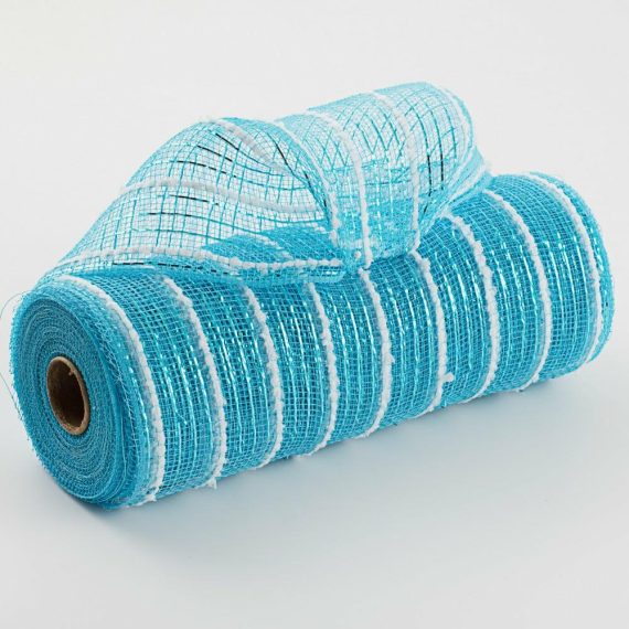 Poly Deco Mesh |   10" Snowdrift Deco Mesh: Turquoise Foil & White Deco Mesh Blue,White,Turquoise