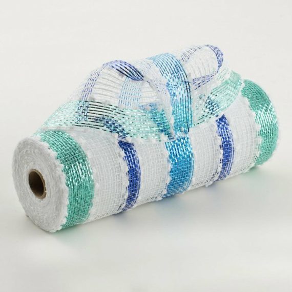 Poly Deco Mesh |   10" Stripe Snowball Mesh: Blue & White Deco Mesh Blue,White,Aqua,Turquoise