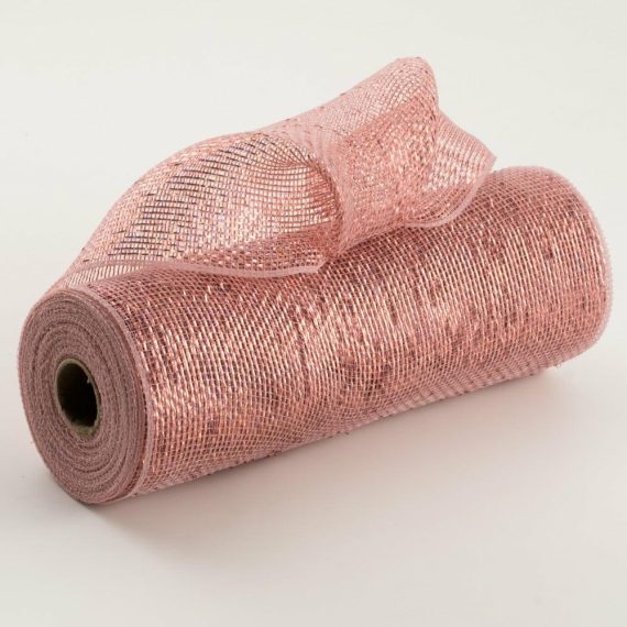 Poly Deco Mesh |   10" Thin Laser Foil Mesh: Rose Pink Deco Mesh Poly Deco Mesh