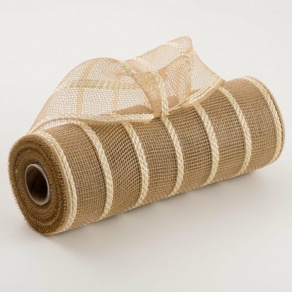 Poly Deco Mesh |   10" Vertical Wide Stripe Mesh: Natural & Cream Deco Mesh Cream,Ivory,Beige