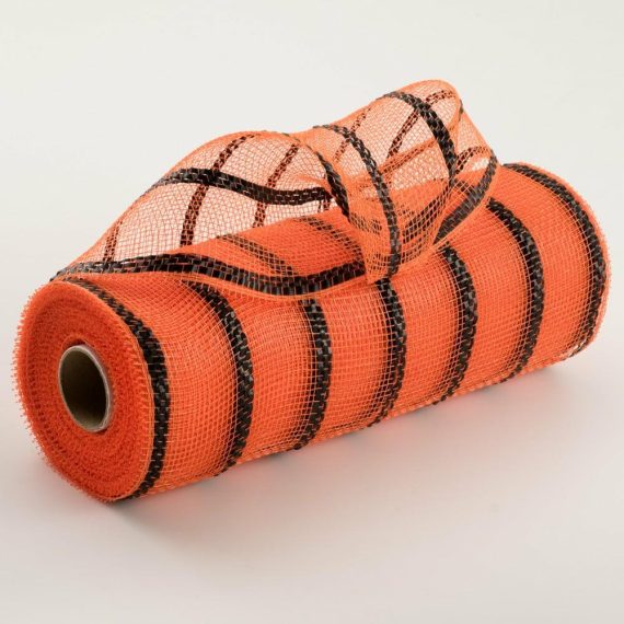 Poly Deco Mesh |   10" Vertical Wide Stripe Mesh: Orange & Black Deco Mesh Orange,Black