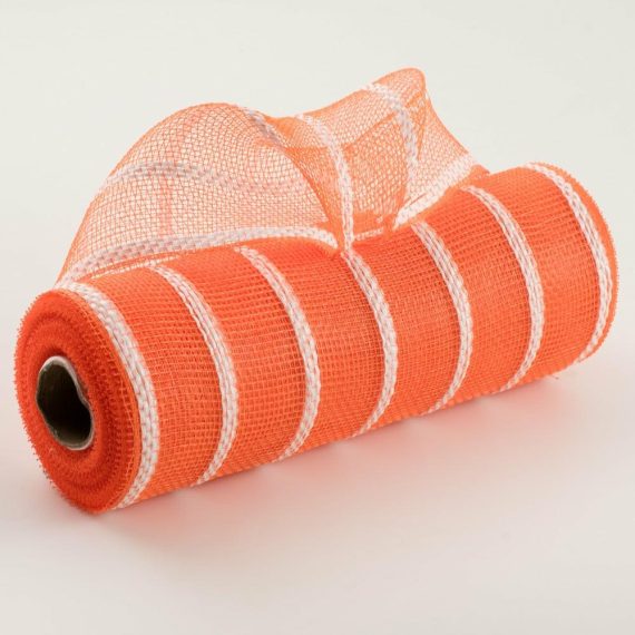 Poly Deco Mesh |   10" Vertical Wide Stripe Mesh: Orange & White Deco Mesh Orange,White