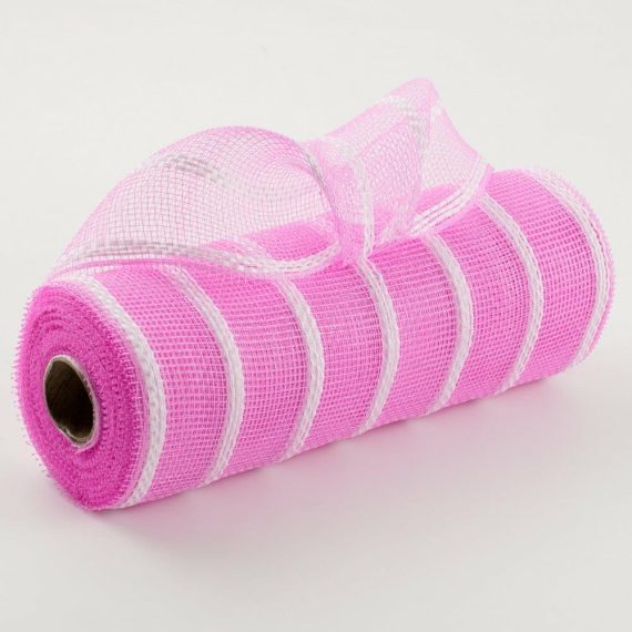 Poly Deco Mesh |   10" Vertical Wide Stripe Mesh: Pink & White Deco Mesh Pink,White