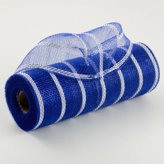 Poly Deco Mesh |   10" Vertical Wide Stripe Mesh: Royal Blue & White Deco Mesh Poly Deco Mesh