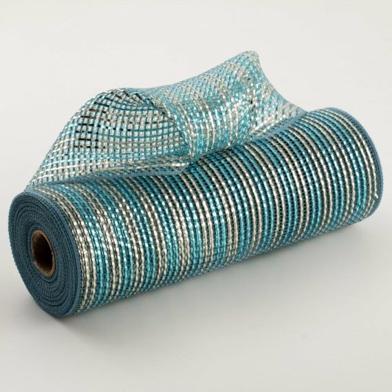 Poly Deco Mesh |   10" Wide Foil Mesh: Light Blue, Champagne & Smoke Blue Deco Mesh Poly Deco Mesh