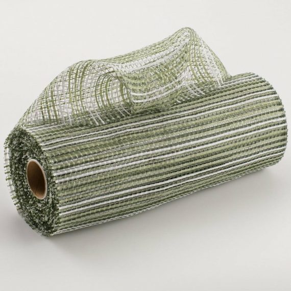 Poly Deco Mesh |   10" Wide Strip Mesh: Sage Green & White Deco Mesh Green,Sage,White