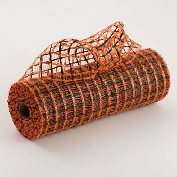 Poly Deco Mesh |   10" Wide Weave Metallic Mesh: Black & Orange Deco Mesh Black,Orange