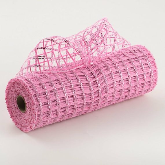 Poly Deco Mesh |   10" Wide Weave Metallic Mesh: Hot Pink Check Deco Mesh Pink