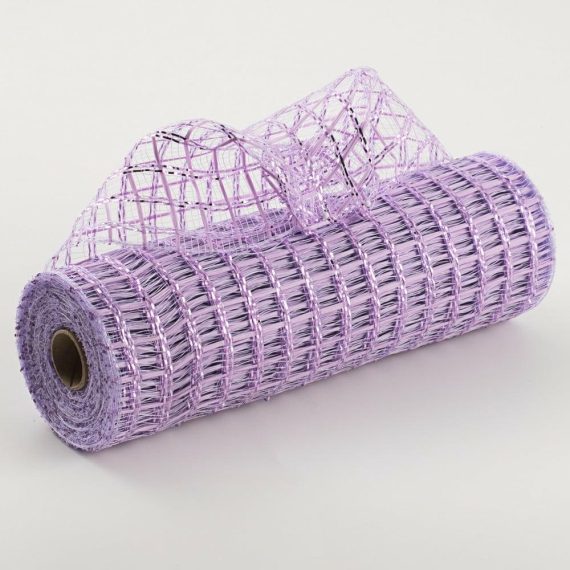 Poly Deco Mesh |   10" Wide Weave Metallic Mesh: Lavender Check Deco Mesh Poly Deco Mesh