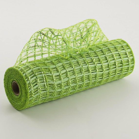 Poly Deco Mesh |   10" Wide Weave Metallic Mesh: Lime Green Check Deco Mesh Lime Green