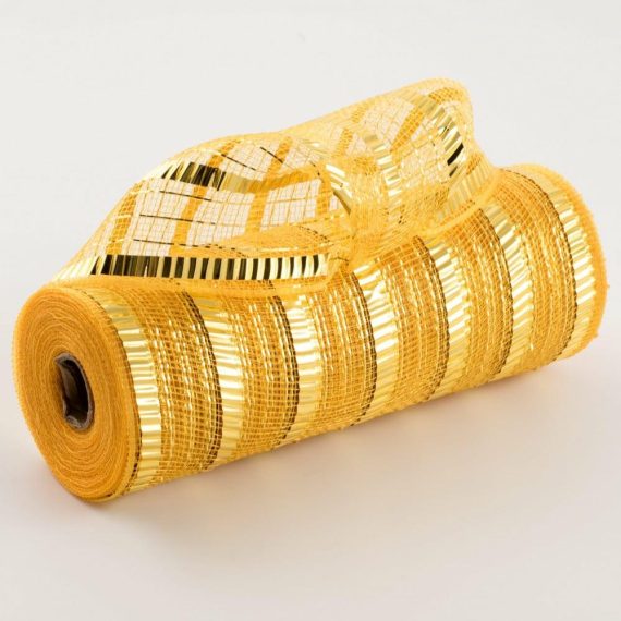 Poly Deco Mesh |   10" Xl Wide Foil Stripe Mesh: Gold Deco Mesh Gold