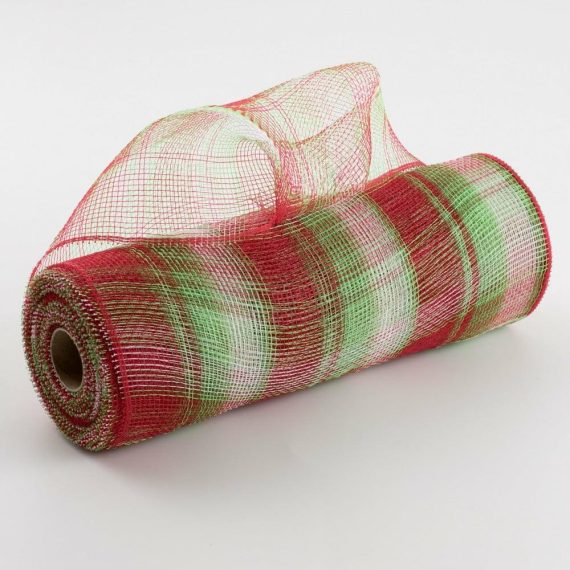 Poly Deco Mesh |   10" Plaid Mesh: Red & Lime Christmas Deco Mesh Poly Deco Mesh