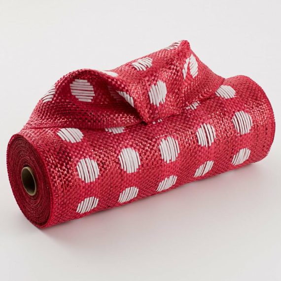 Poly Deco Mesh |   10" Polka Dot Woven Mesh: Red & White Deco Mesh Poly Deco Mesh