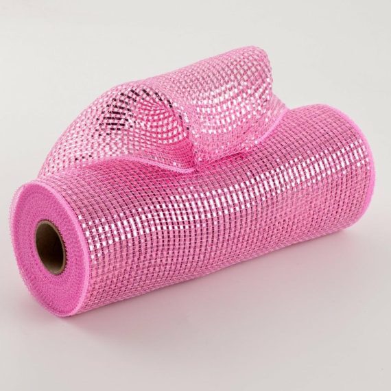 Poly Deco Mesh |   10" Poly Mesh Roll: Deluxe Wide Foil Pink Deco Mesh Pink