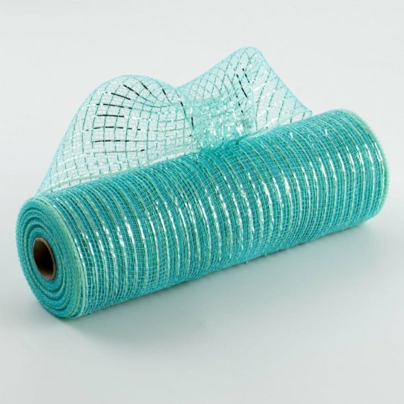 Poly Deco Mesh |   10" Poly Mesh Roll: Metallic Ice Blue Deco Mesh Mint,Aqua