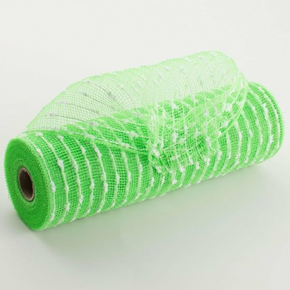 Poly Deco Mesh |   10" Snowball Deco Mesh: Lime Green & White (10 Yards) Deco Mesh Lime Green,White