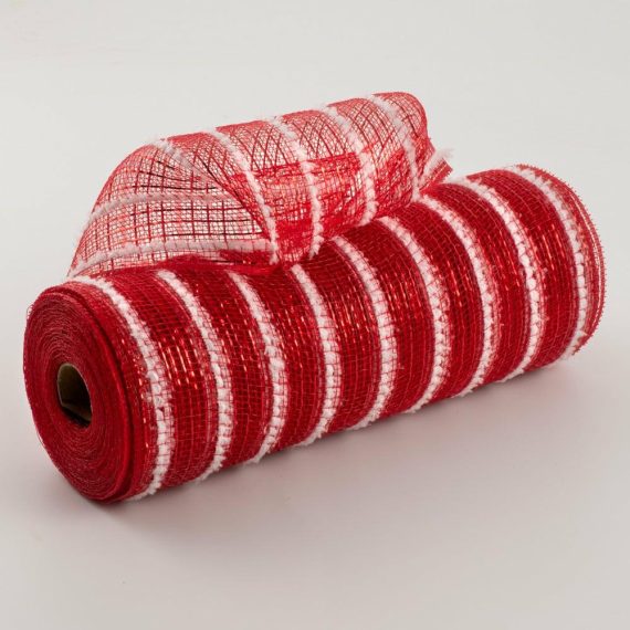 Poly Deco Mesh |   10" Snowdrift Deco Mesh: Red Foil & White Deco Mesh Poly Deco Mesh