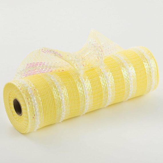 Poly Deco Mesh |   10" Wide Iridescent Fuzzy Stripe Mesh: Yellow Deco Mesh Poly Deco Mesh