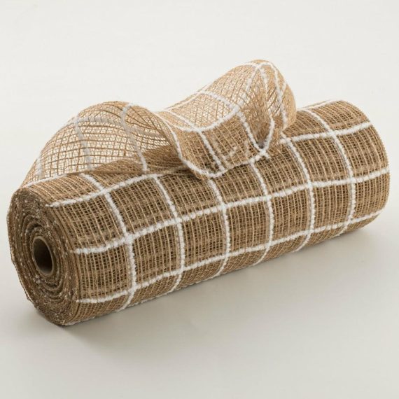 Burlap And Jute Deco Mesh |   10" Burlap Fuzzy Grid Mesh: Natural & White Burlap And Jute Deco Mesh Beige,Tan,White