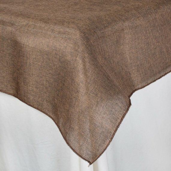 Fabric Tablecovers |   56" Square Faux Jute Table Topper: Brown Fabric Tablecovers Brown