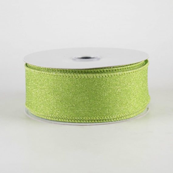 Fabric Ribbon |   1.5" Fine Glitter On Royal Ribbon: Light & Fresh Green (10 Yards) Fabric Ribbon Fabric Ribbon