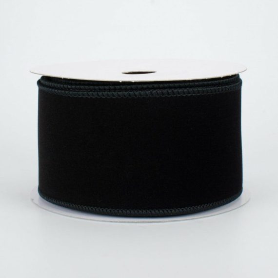 Fabric Ribbon |   2.5" Wired Velvet Ribbon: Black (10 Yards) Fabric Ribbon Black