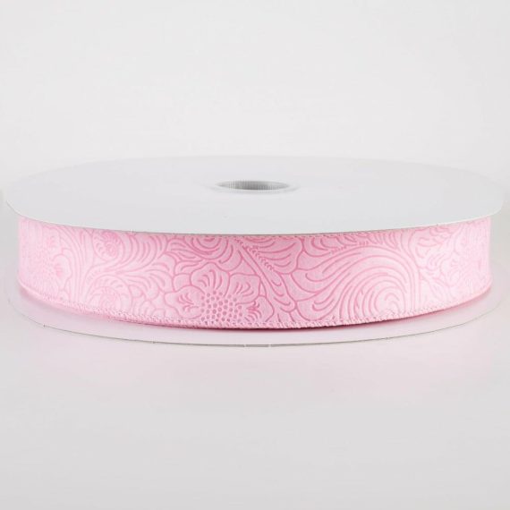 Fabric Ribbon |   1.5" Embossed Flower Breeze Ribbon: Pink (50 Yards) Fabric Ribbon Fabric Ribbon