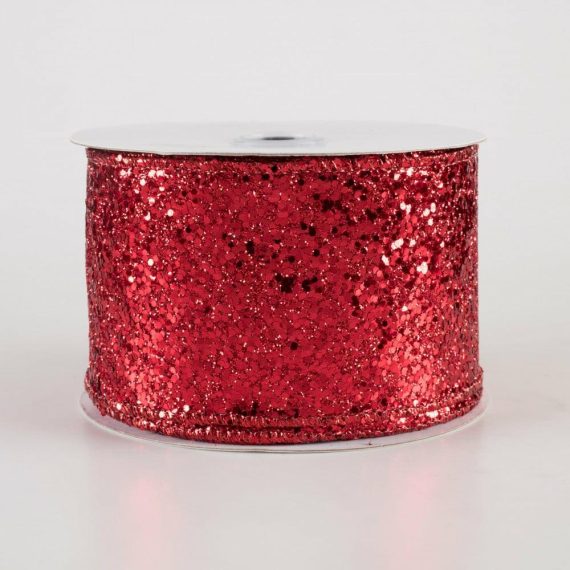 Fabric Ribbon |   2.5" Large Glitter Ribbon: Red (10 Yards) Fabric Ribbon Fabric Ribbon