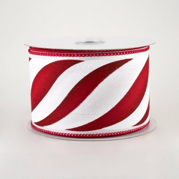 Fabric Ribbon |   2.5" Swirl Candy Stripe Ribbon: Dark Red (10 Yards) Fabric Ribbon Fabric Ribbon