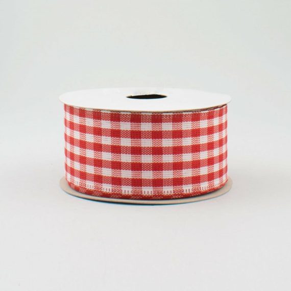 Fabric Ribbon |   1.5" Gingham Check Wired Ribbon: Red & White (10 Yards) Fabric Ribbon Fabric Ribbon