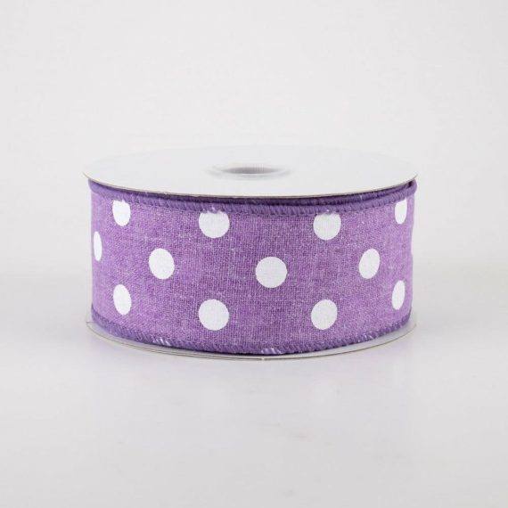 Fabric Ribbon |   1.5" Stiff Linen Polka Dot Ribbon: Purple (10 Yards) Fabric Ribbon Fabric Ribbon